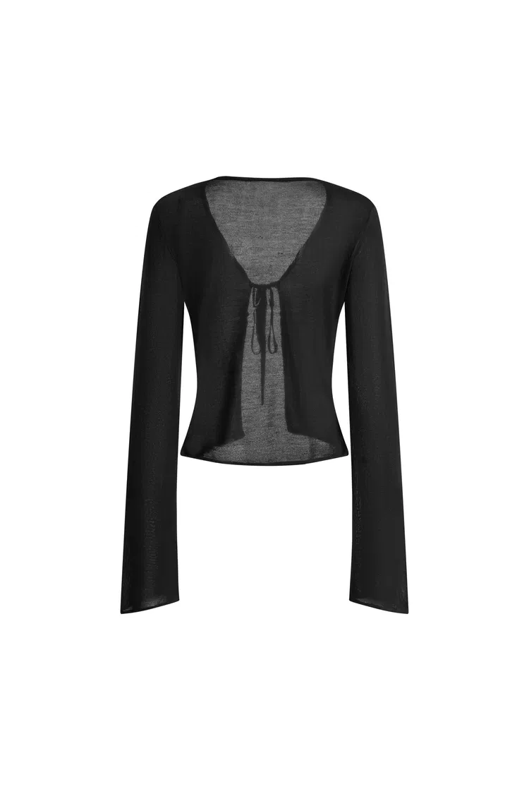 Liya Black Semi Sheer Cardigan in Tencel-Silk Knit