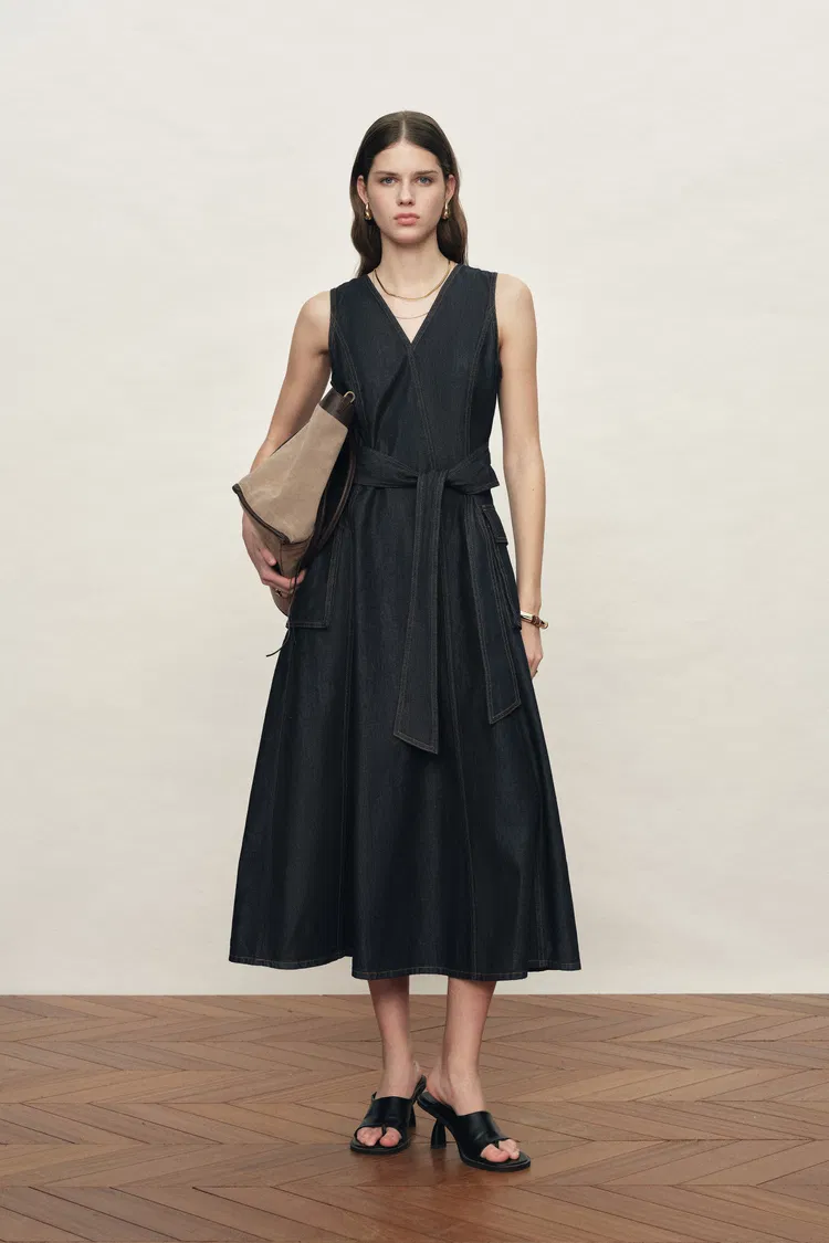 Sadie  Lightweight Washed Sleeveless A line Dress in Cotton Denim