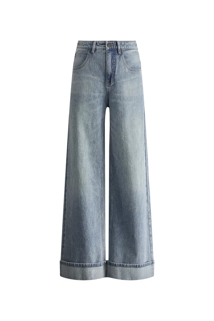 Emerie Straight Wide Leg Jeans in Cotton Denim