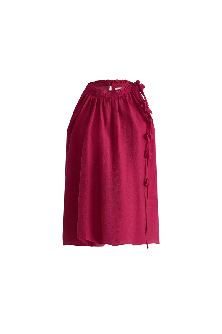 Joyce Hand Woven Flora Halter Neck Top in Acetate-Linen Blend