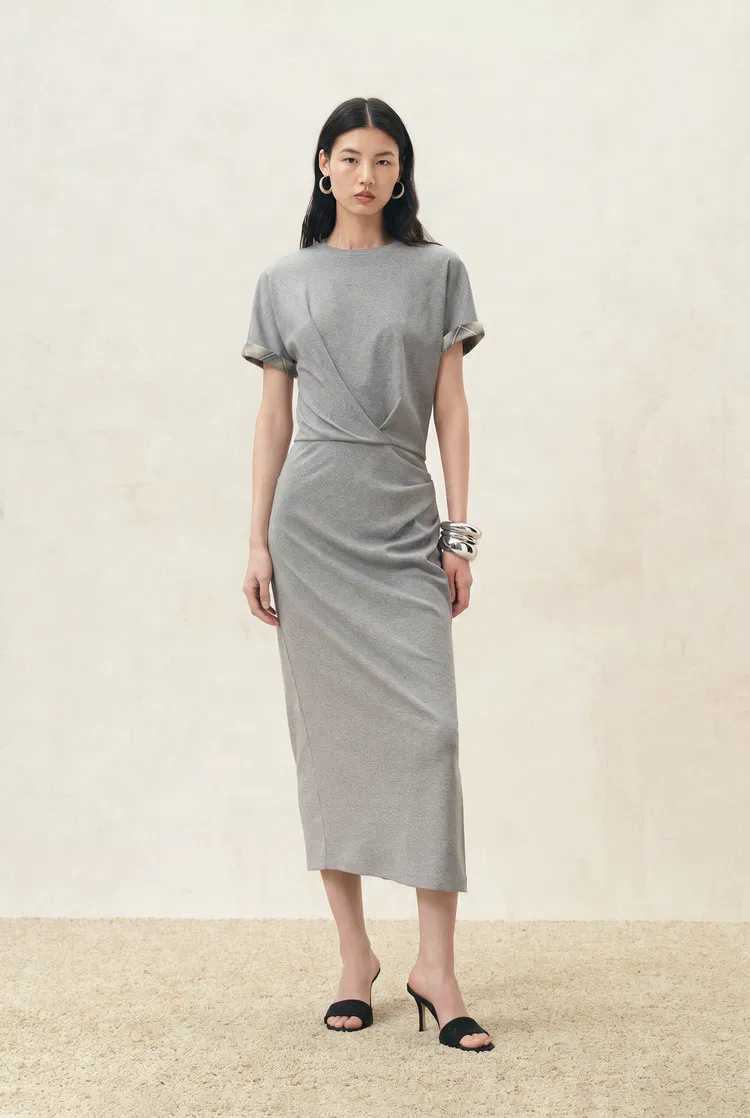 Clara Plaid Hem T-shirt Dress in Cotton