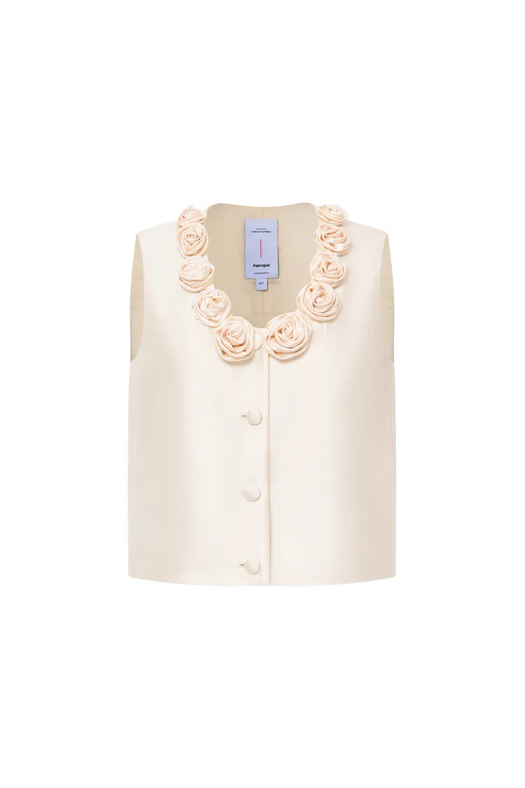 Loira 3D Flower Vest in Silk Wool Satin