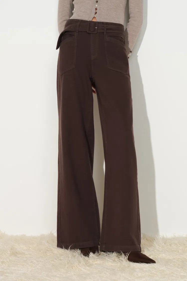 Morgan Belted Utility Jeans in Cotton Denim