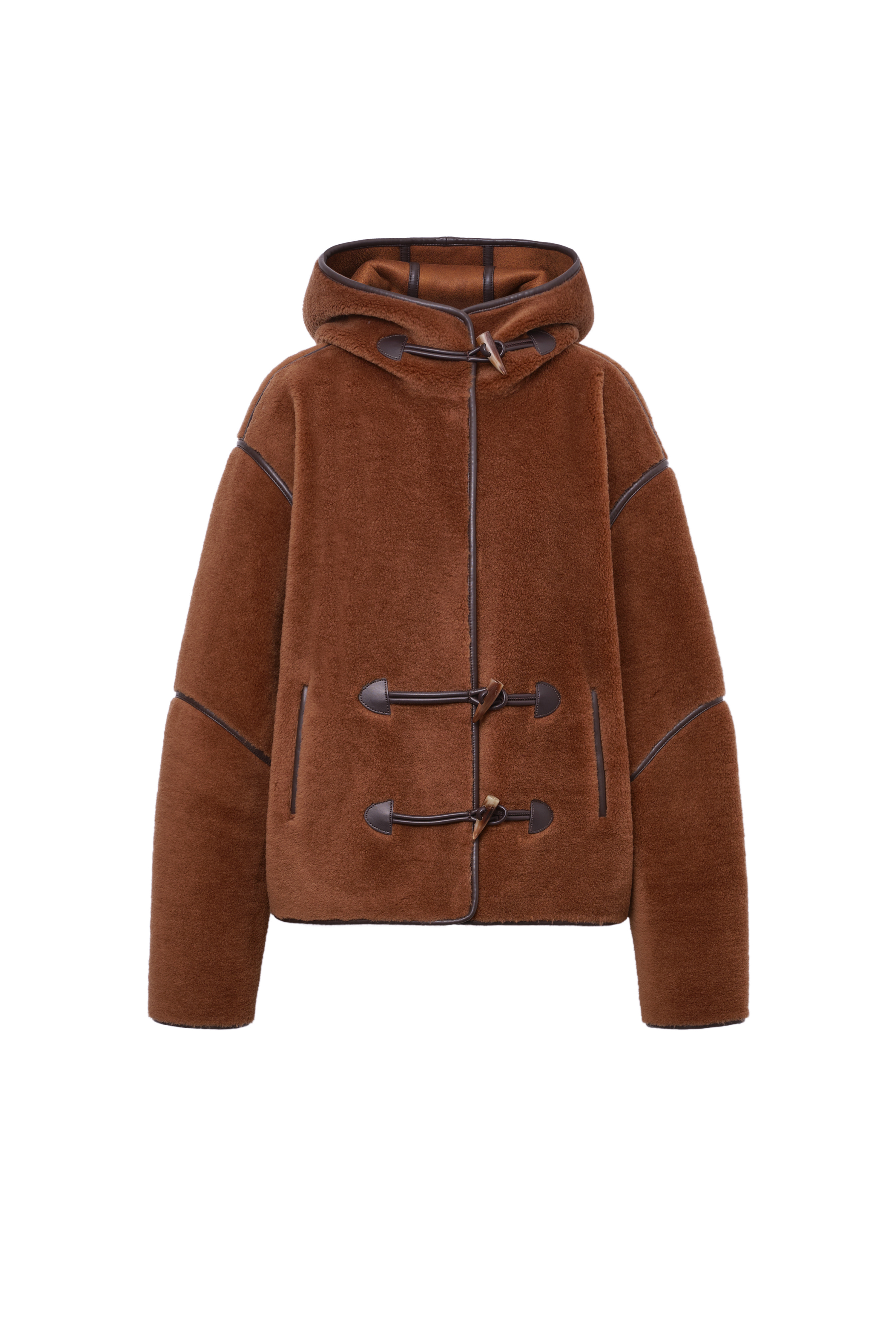 Olga Shearling Hooded Short Jacket in Eco Leather with Wool – fbrq.com