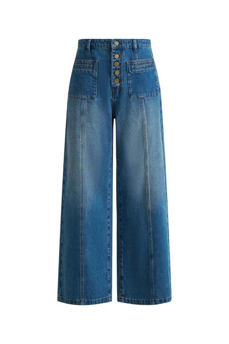 Nora Front Pocket Cropped Straight Leg Jeans in Cotton Denim