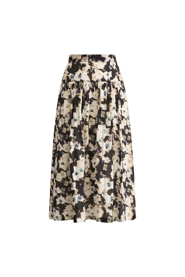 Pearl Tiered Flora Skirt in Silk-Linen