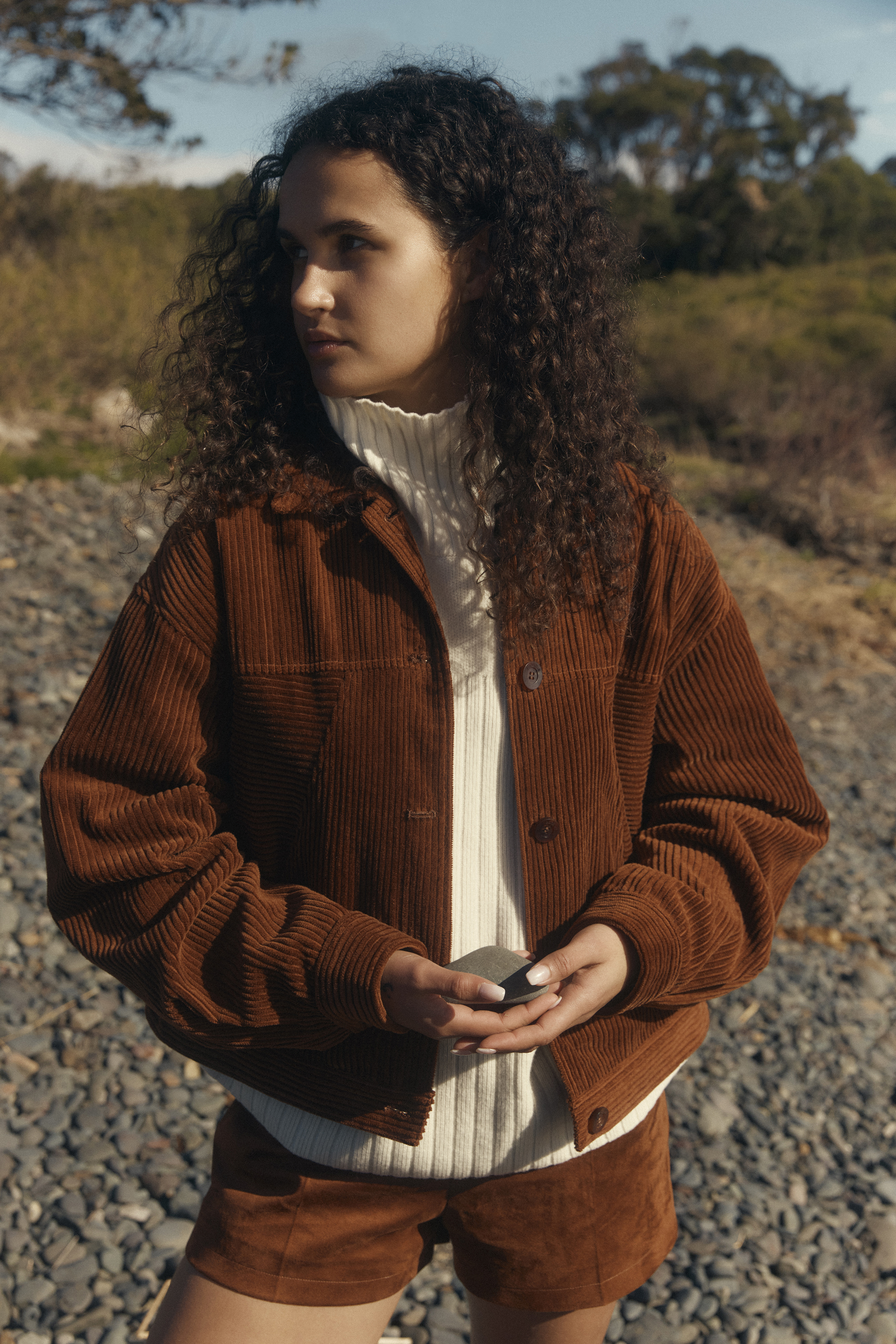 【Kheiki】 BROWN \"Collarless Knit Jacket\" Kheiki】 BROWN 