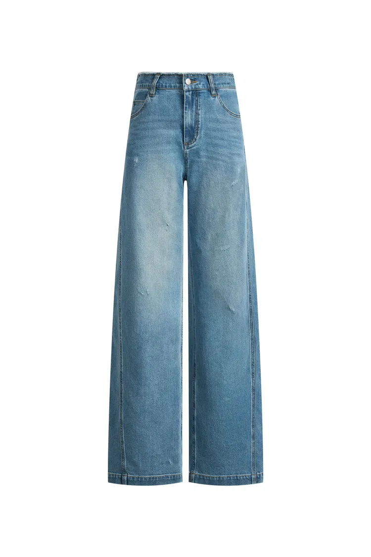 Raven Side Seams Wide Leg Jeans in Lightweight Cotton Denim
