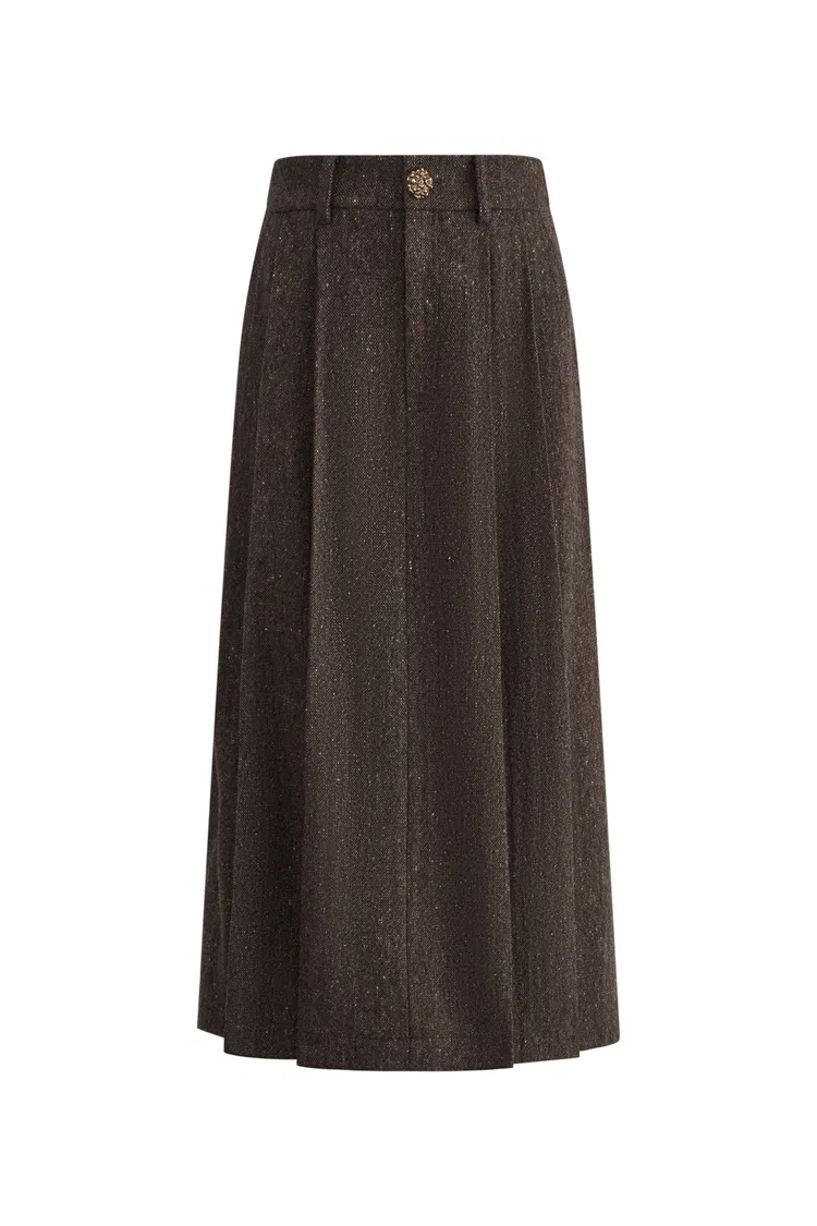 Camber A-Line Midi Wool Skirt in Coarse Merino Wool Tweed