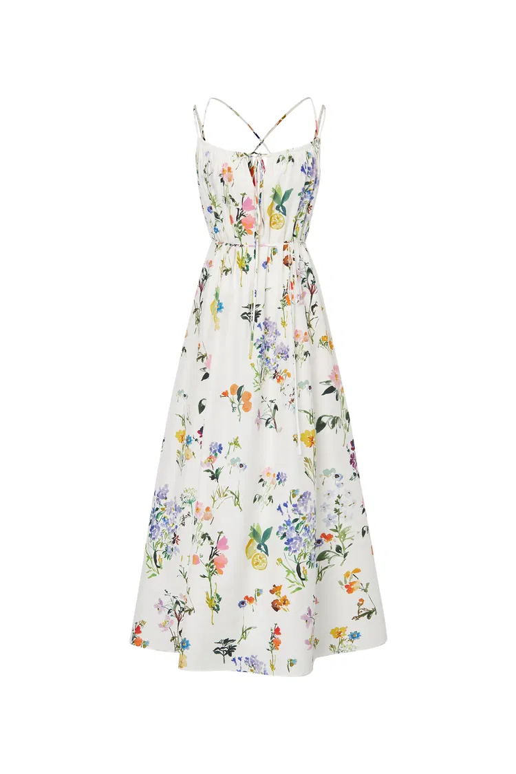 Lucie Flora Print Tie-Waist Dress in Silk Cotton