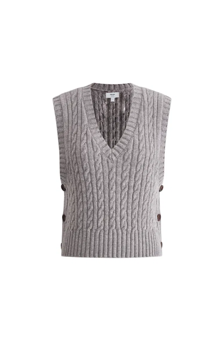 Winnie V Neck Sleeveless Top in Merino Wool Cable Knit