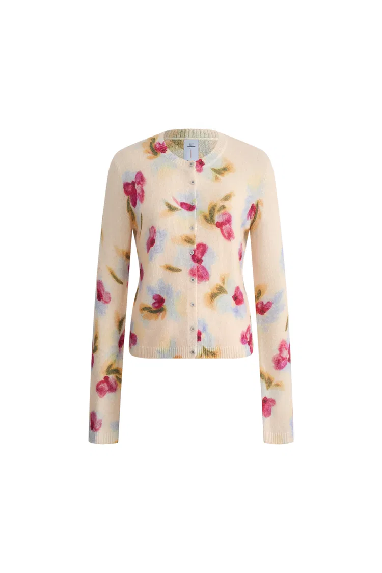 Sini Hand Printed Oil Painted Iris Cardigan in Alpaca-Merino Blend