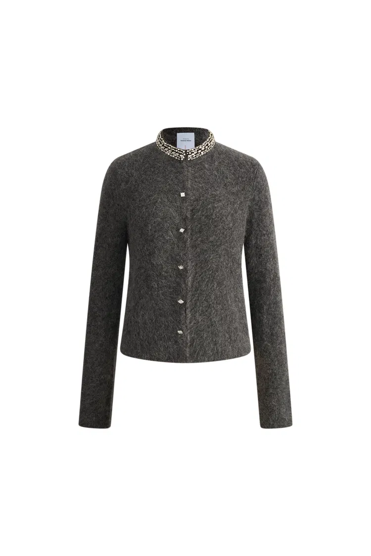 Jinelle Embellished Collar Cardigan in Alpaca Blend Knit