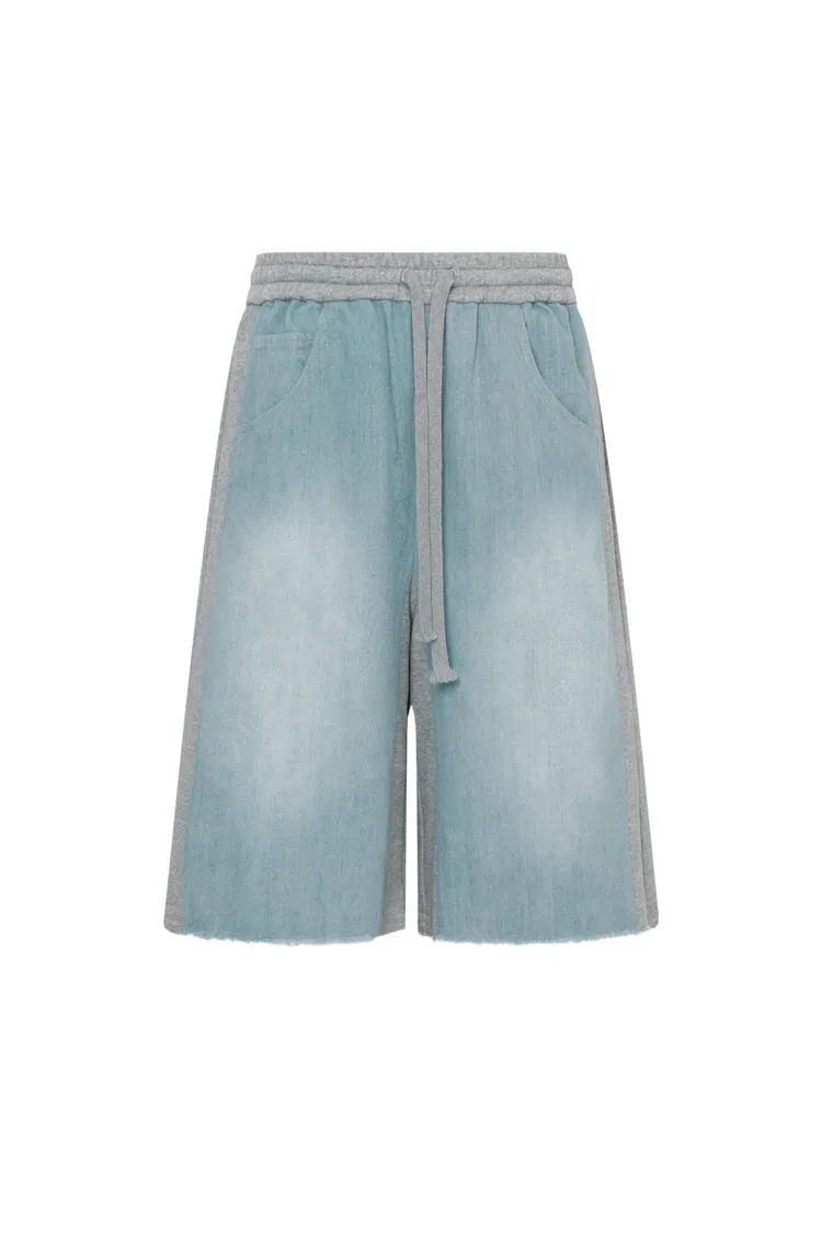 Homie Mixed Fabric Denim Shorts in Cotton-Acetate Denim