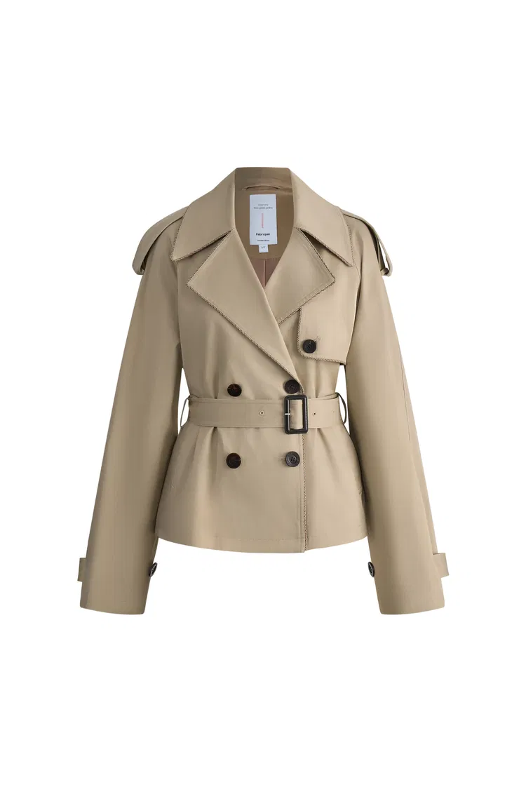 Beatrice Wind and Wrinkle Resistant Short Trench Coat in Cotton Stretch Twill
