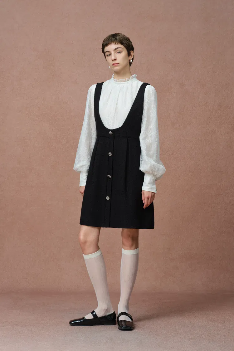 Julie Two Piece Dress in Lace and Tencel-Linen with French Bouclé