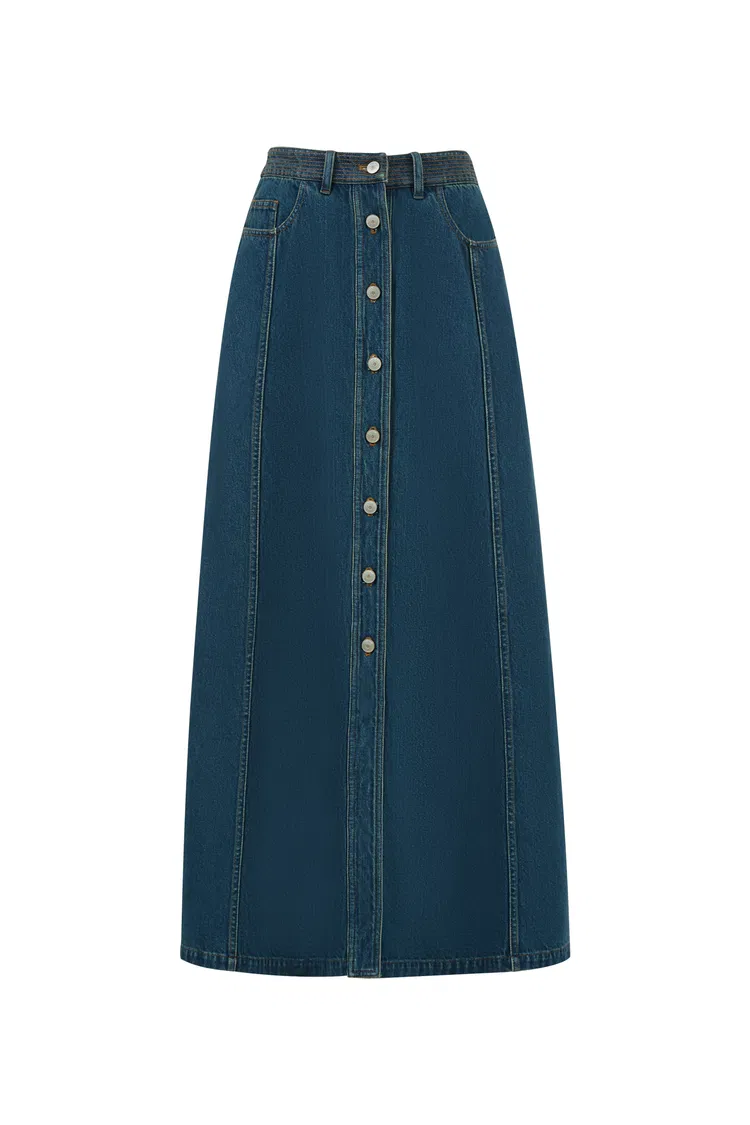 Bailey Pocketed Skirt in Washed Cotton Denim