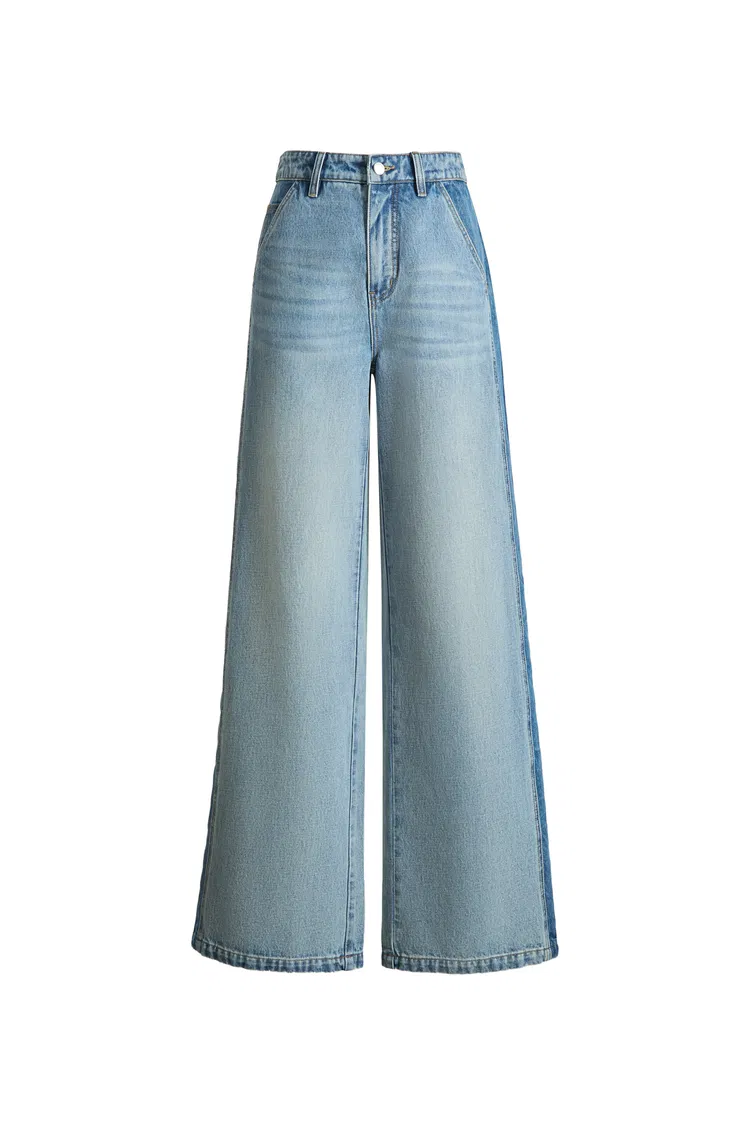 Clarisse Two Tone Mixed Fabric Jeans in Cotton Denim
