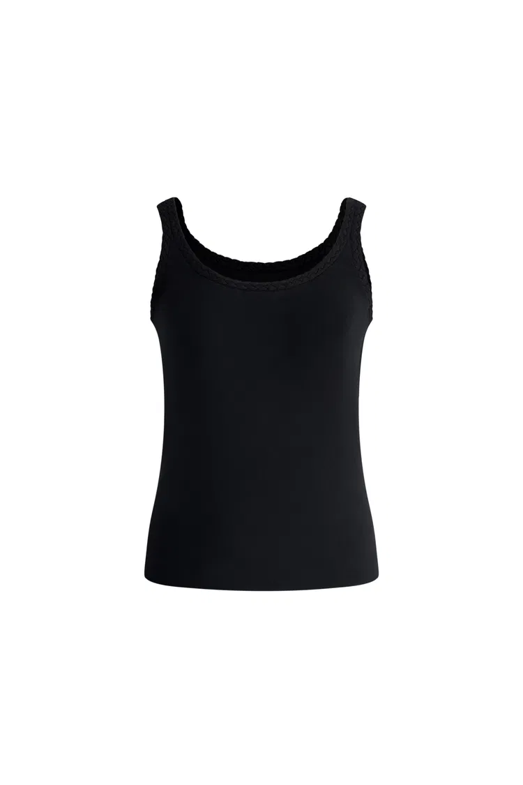 Dries Braided Black Tank Top in Tencel-Silk Knit