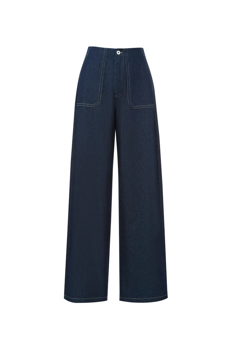 Vivian Contrast Stitch Pocket Jeans in Raw Tencel Denim