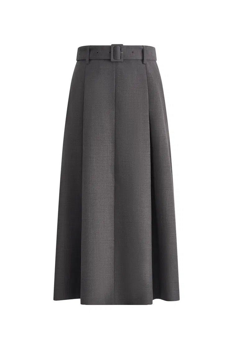 Rachel Pleated Long Skirt in Fine Wool Blend