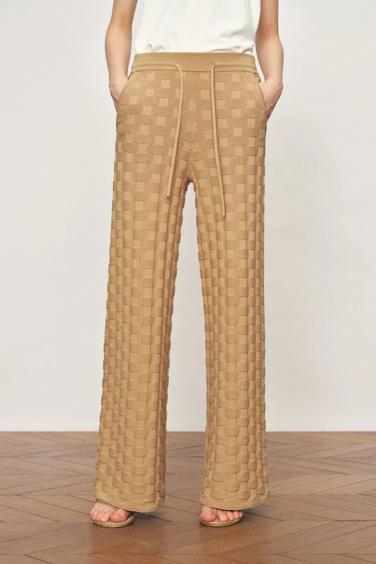 Elowen Textured Wide Leg Pants in Cotton Blend Knit