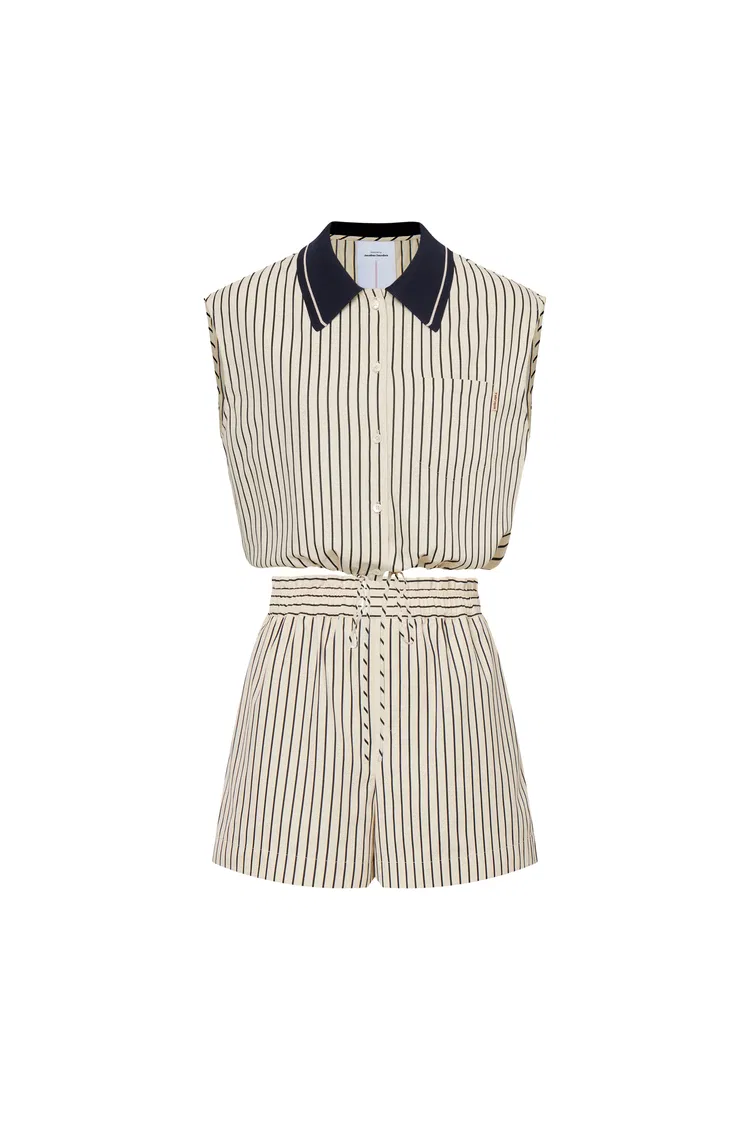 Nino Contrast Collar Sleeveless Shirt Top and Short Matching Set in Cotton Poplin