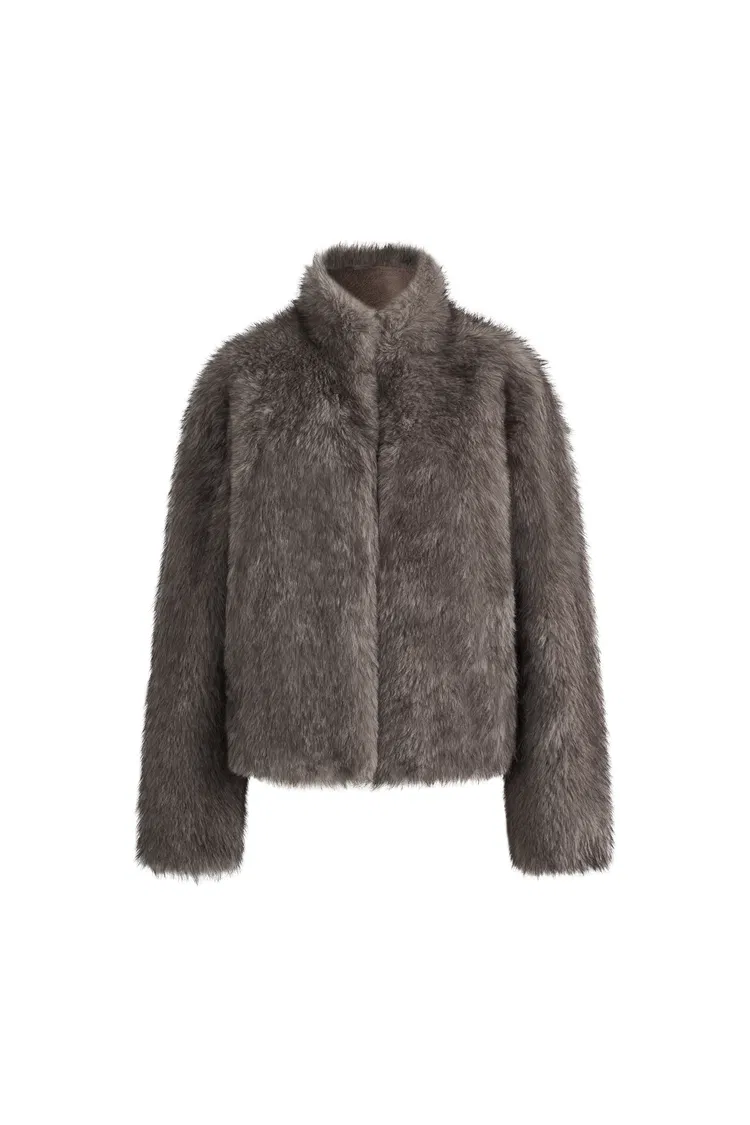 Pine Stand Collar Coat in Faux Fur