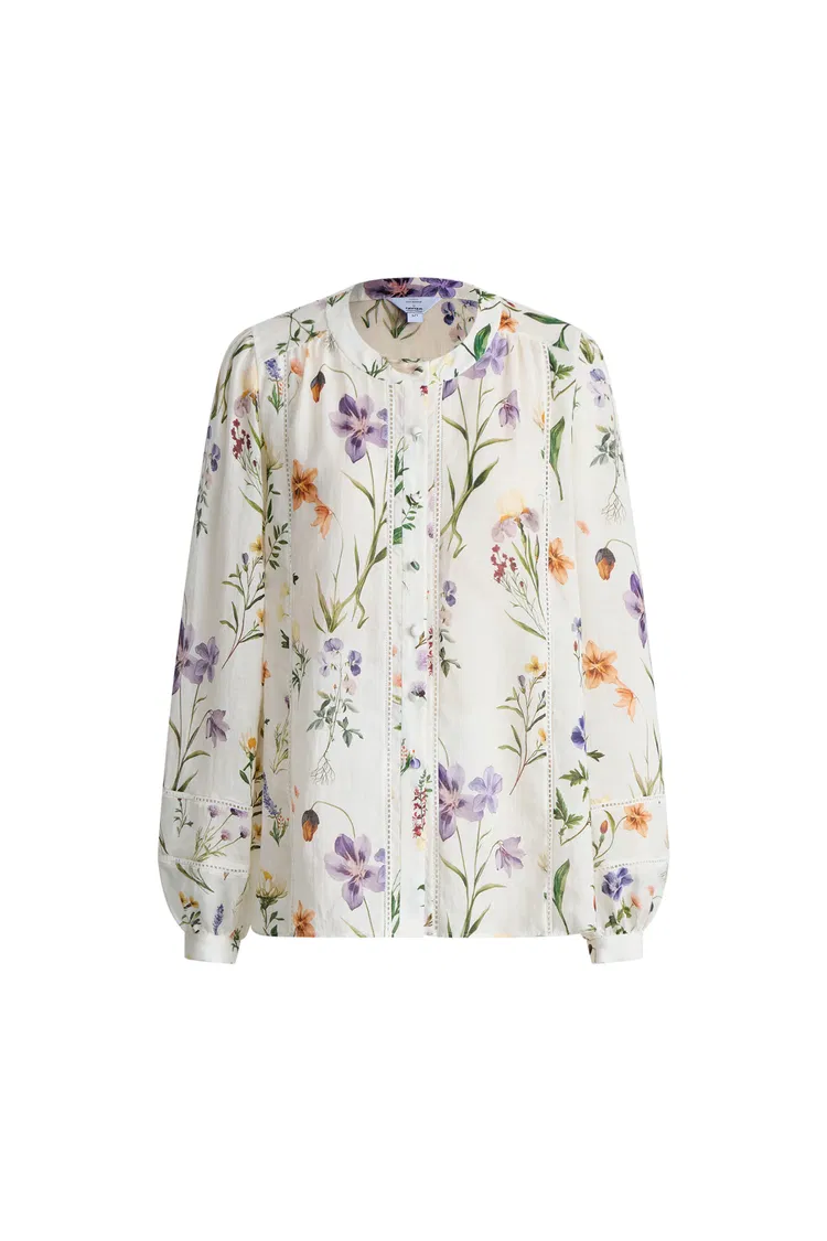 Perla Hand Painted Flora Blouse in Tencel-Ramie