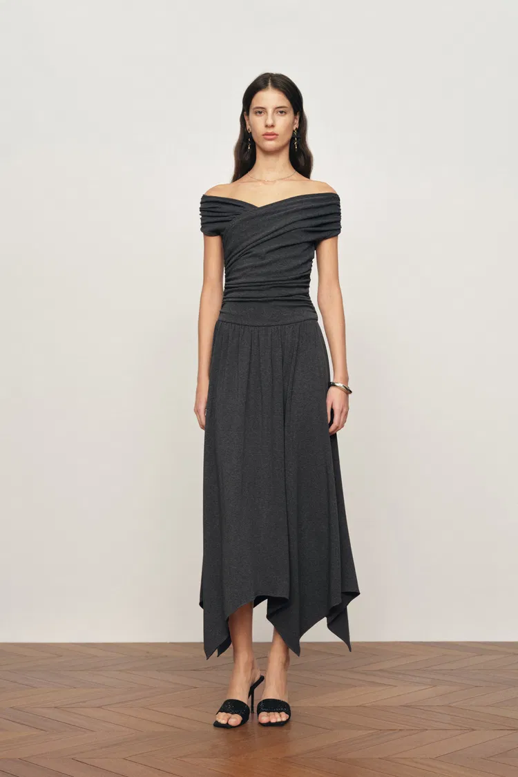 Isabella Smocked Drape Sleeveless Dress in Brushed Cotton Blend