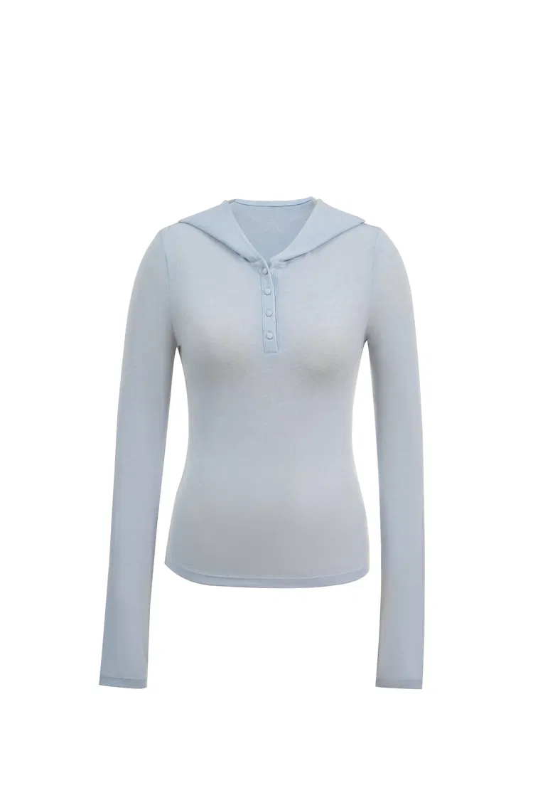 Basic Fitted Hoodie Top in Tencel-Wool Blend