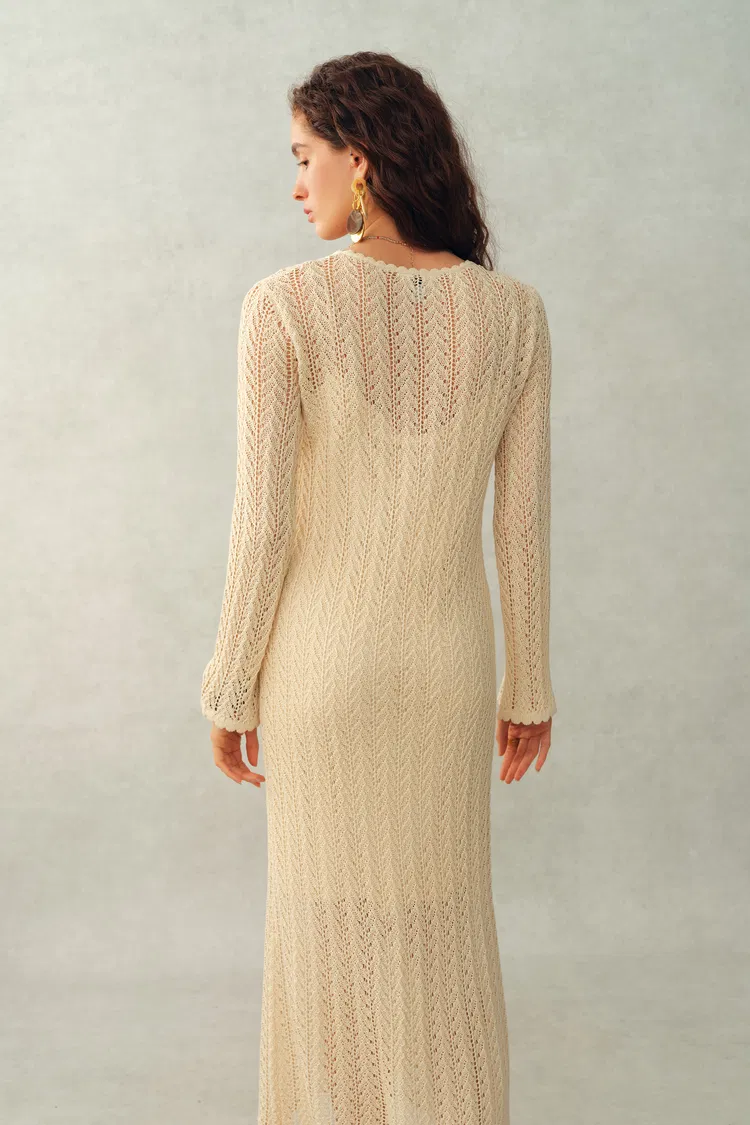 Eliana 3D Floral Open-Knit Dress in Linen Blend