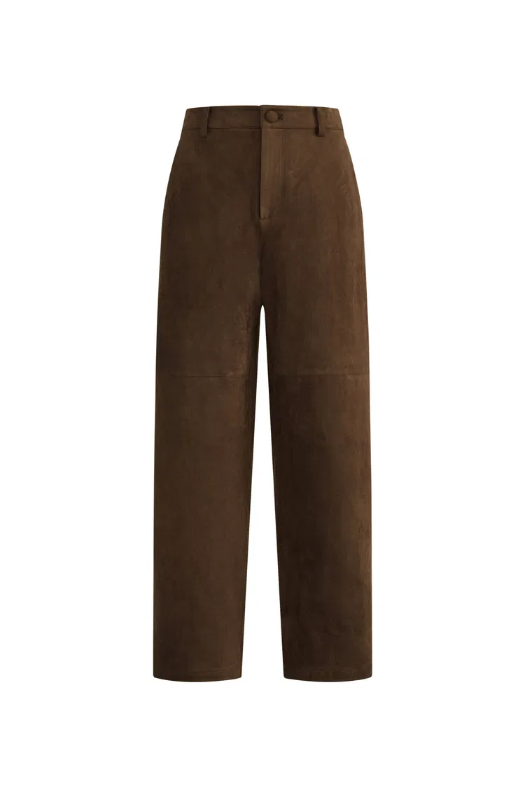 Lene Roomy Straight Leg Track Pants in Faux Suede