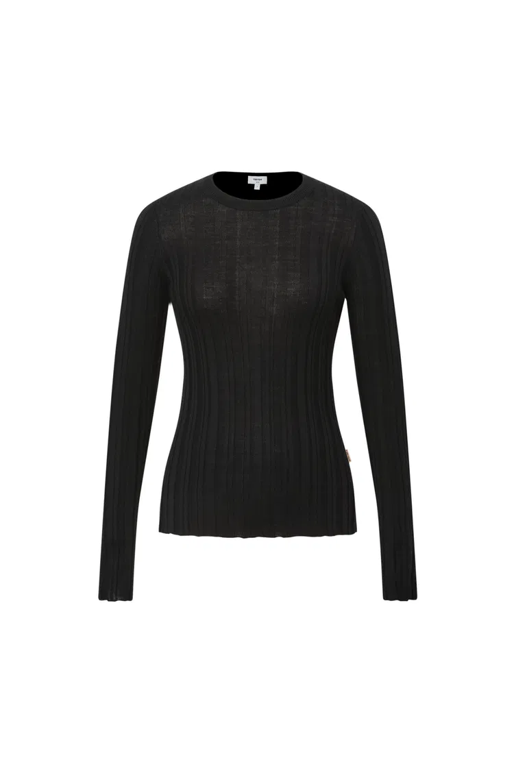 Cara Side Slit Long Sleeve Fitted Top in Merino Wool Yang Yarn Knit