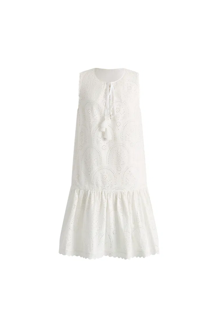 Virna Embroidered Sleeveless Dress in Cotton Poplin