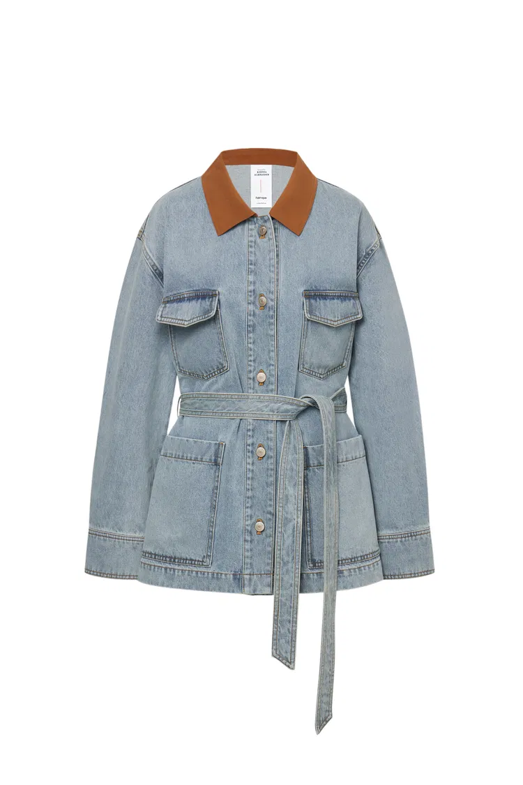 Luca Contrast Collar Lightweight Jacket in Cotton Denim