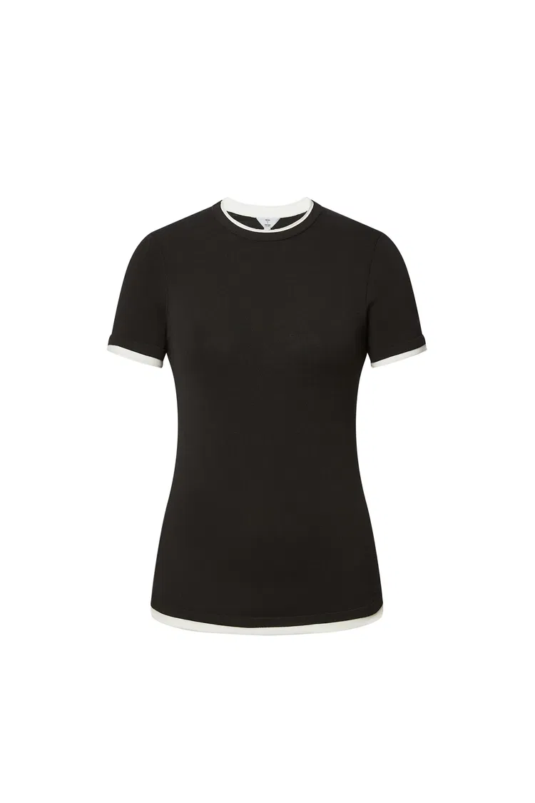 Roll Contrast Edge T-Shirt in Cotton Blend