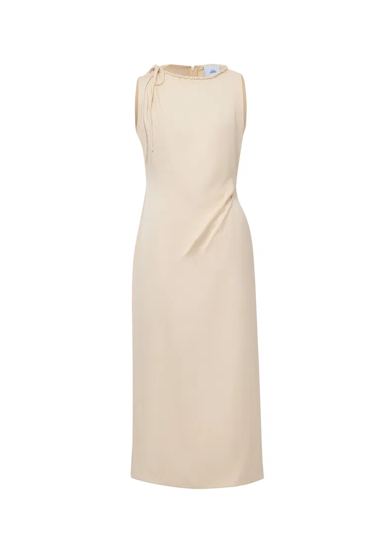 Devon Hand Woven Neckline Sleeveless Dress in Linen