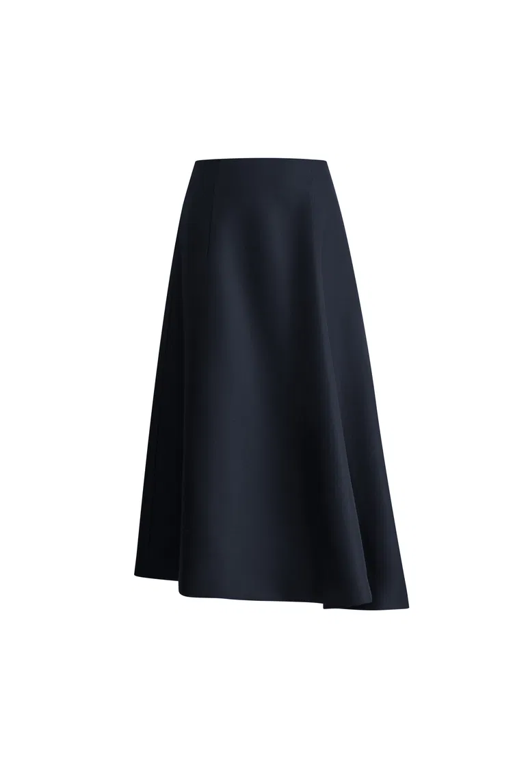 Ilse Asymmetric Midi Skirt in Fine Wool Blend