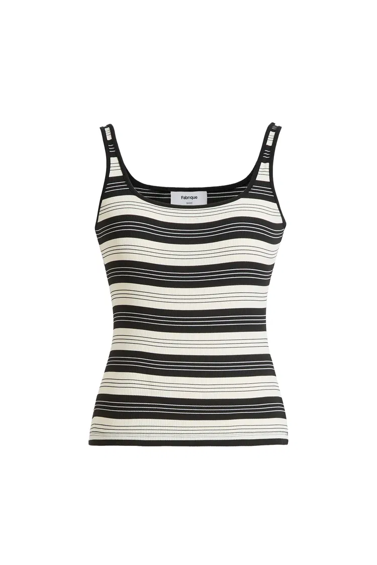 Liz Square Neck Body Con Sleeveless Tank Top in High-Stretch Ribbed Knit