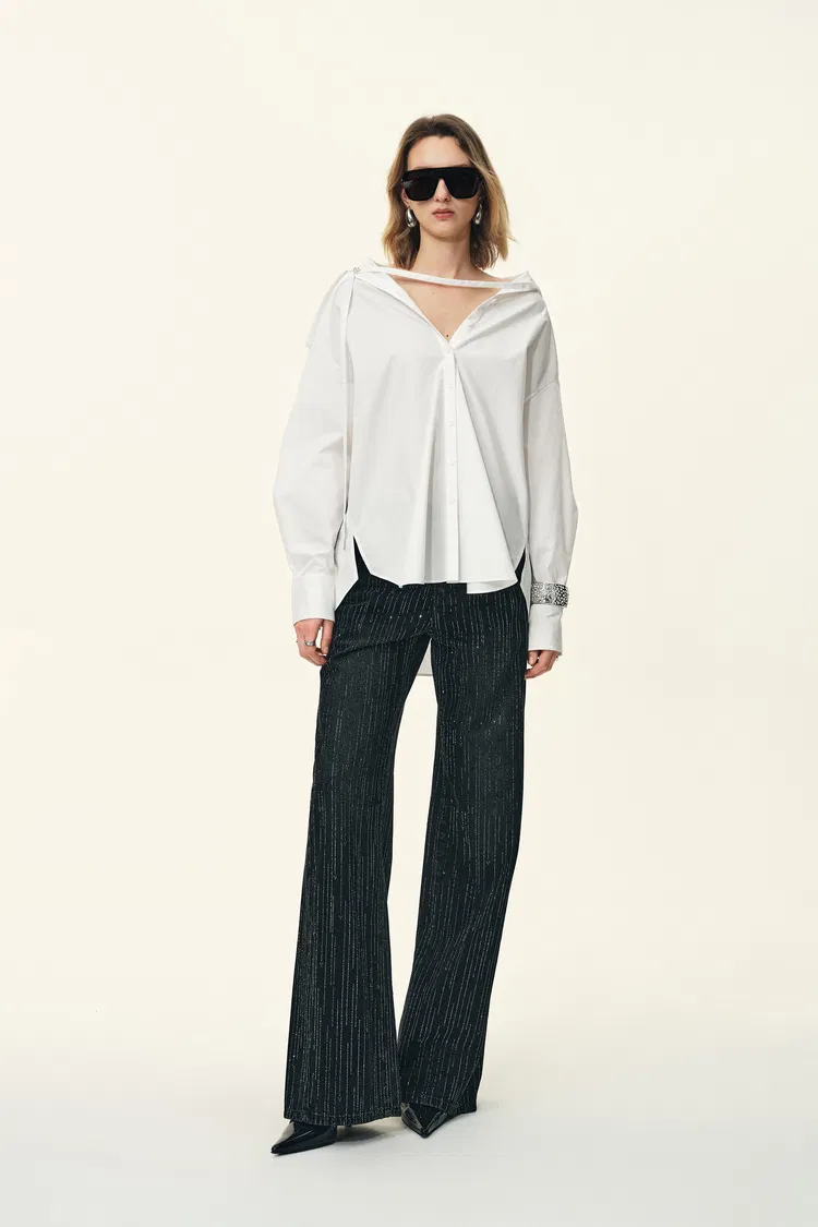 Ruby Detachable Waist Stitching Loose Shirt in Cotton