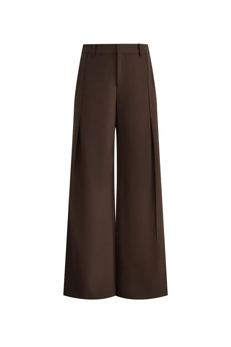 Emma Pleat Front Straight Leg Track Pants in Fine Wool Suiting