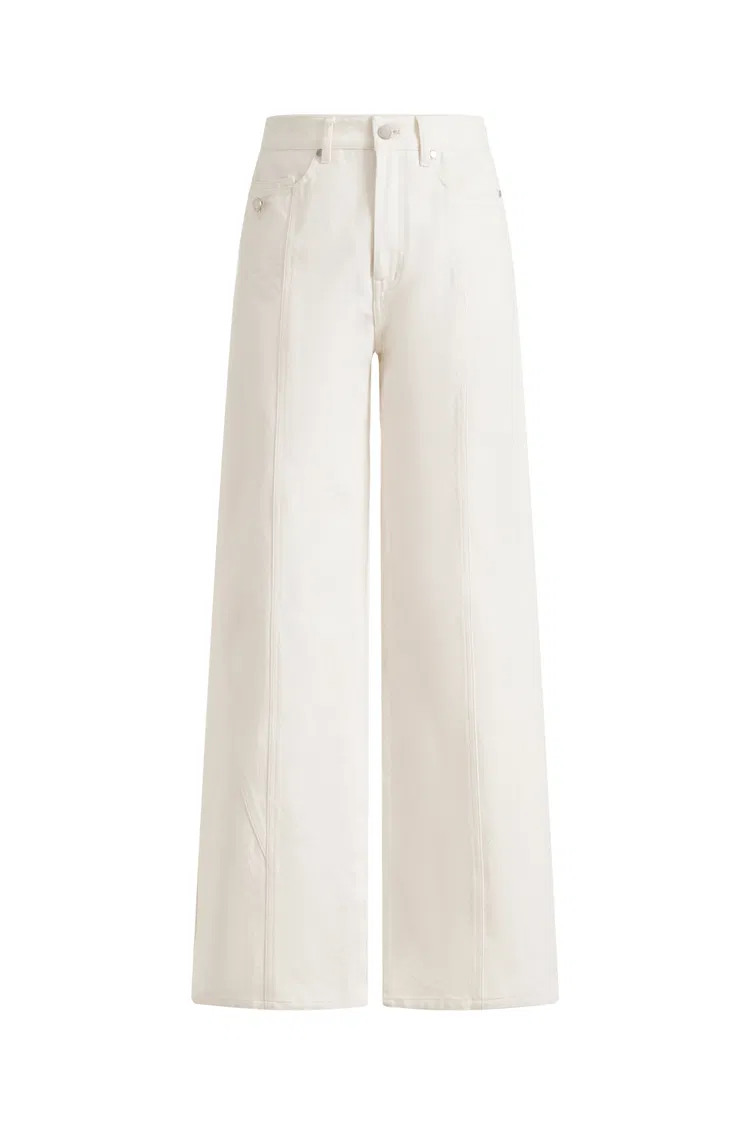 Polly Front Seams White Barrel Leg Jeans in Cotton Denim