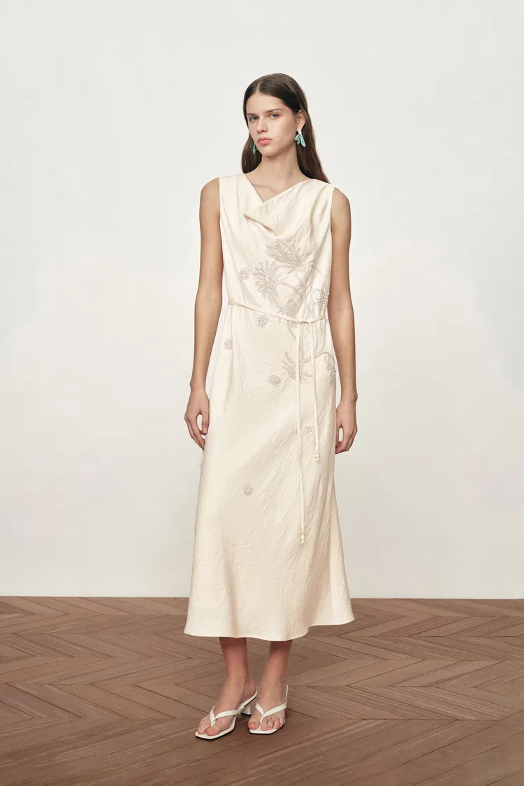 Phoebe Sleeveless Cowl Neck Dress in Crinkle Acetate