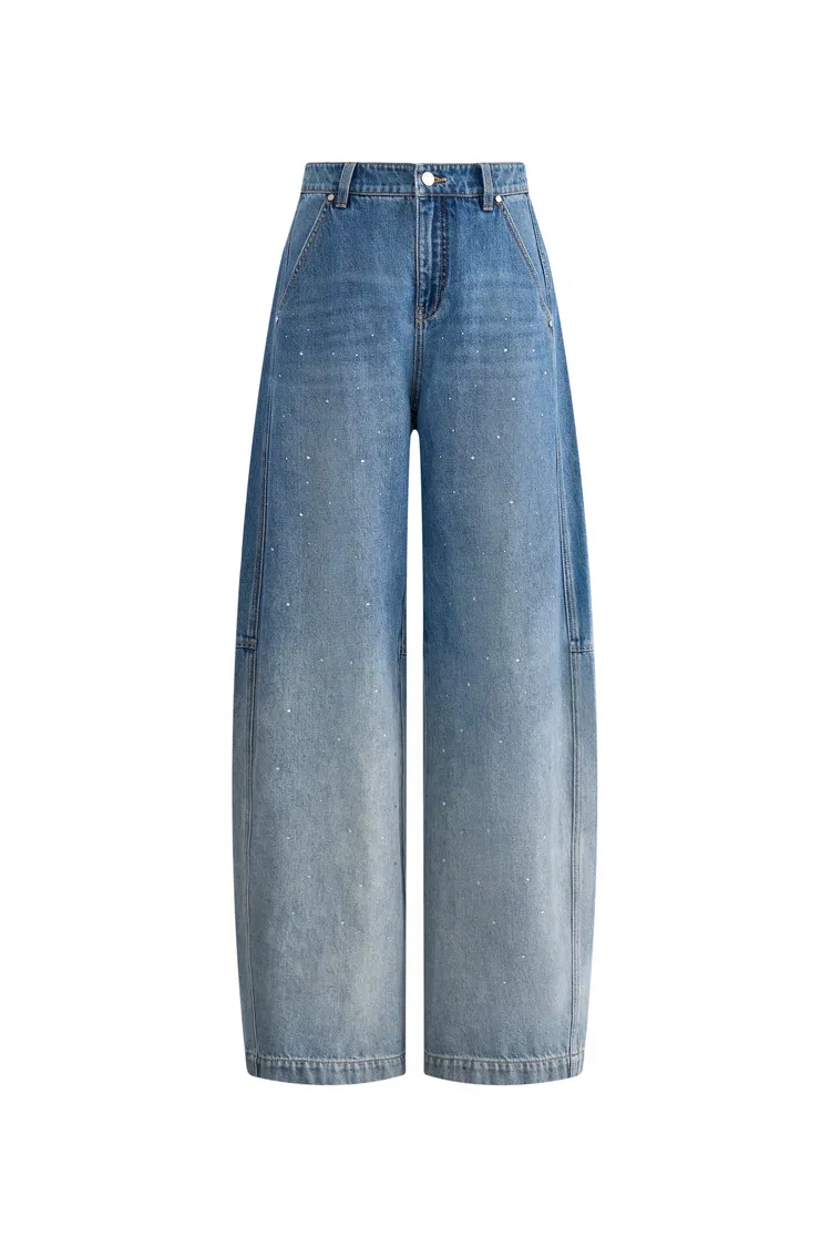 Kylie Rhinestone Gradient Washed Jeans in Cotton Denim