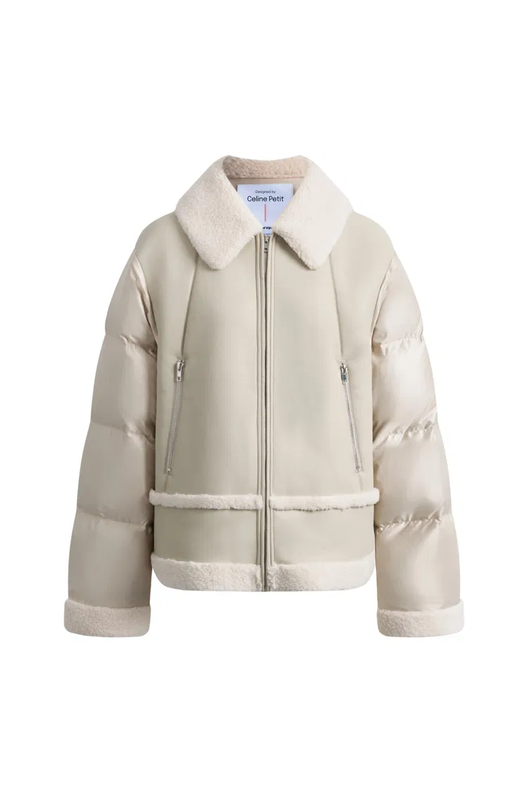 Soren Faux Sherpa Down Jacket in Faux Shearling and Ultra-Light Nylon