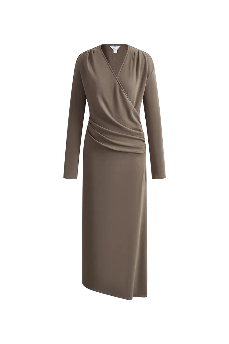 Soren Draped Wrap V-Neck Dress In Stretch Knit