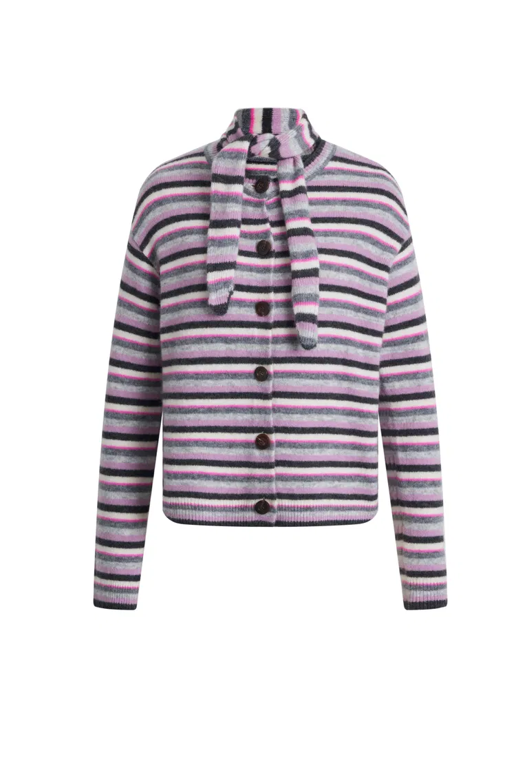 Loli Colorful Striped Knit Cardigan in Merino-Silk-Cashmere Blend