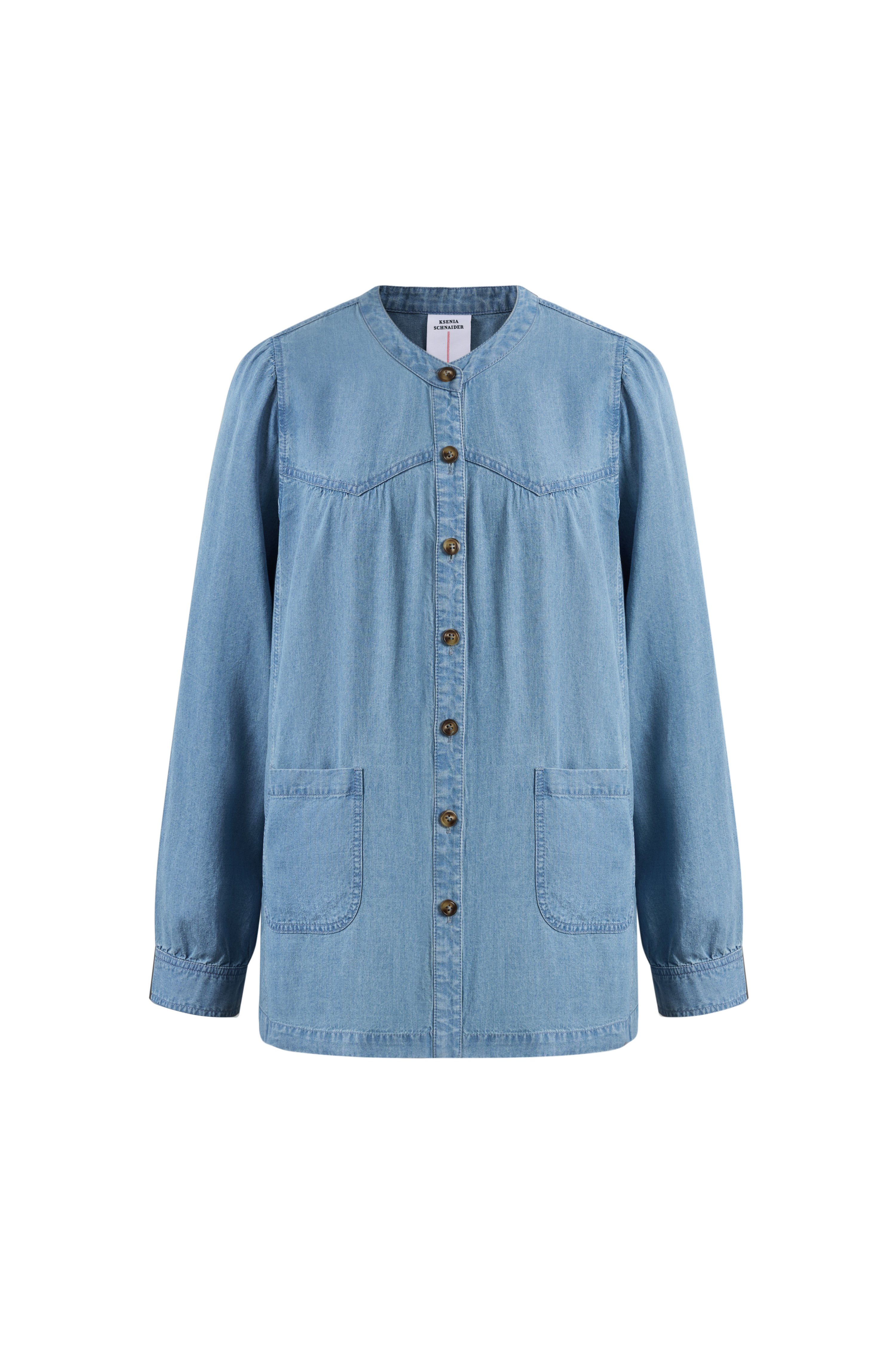 Simone Smocked Tencel Denim Shirt in Tencel Denim – fbrq.com