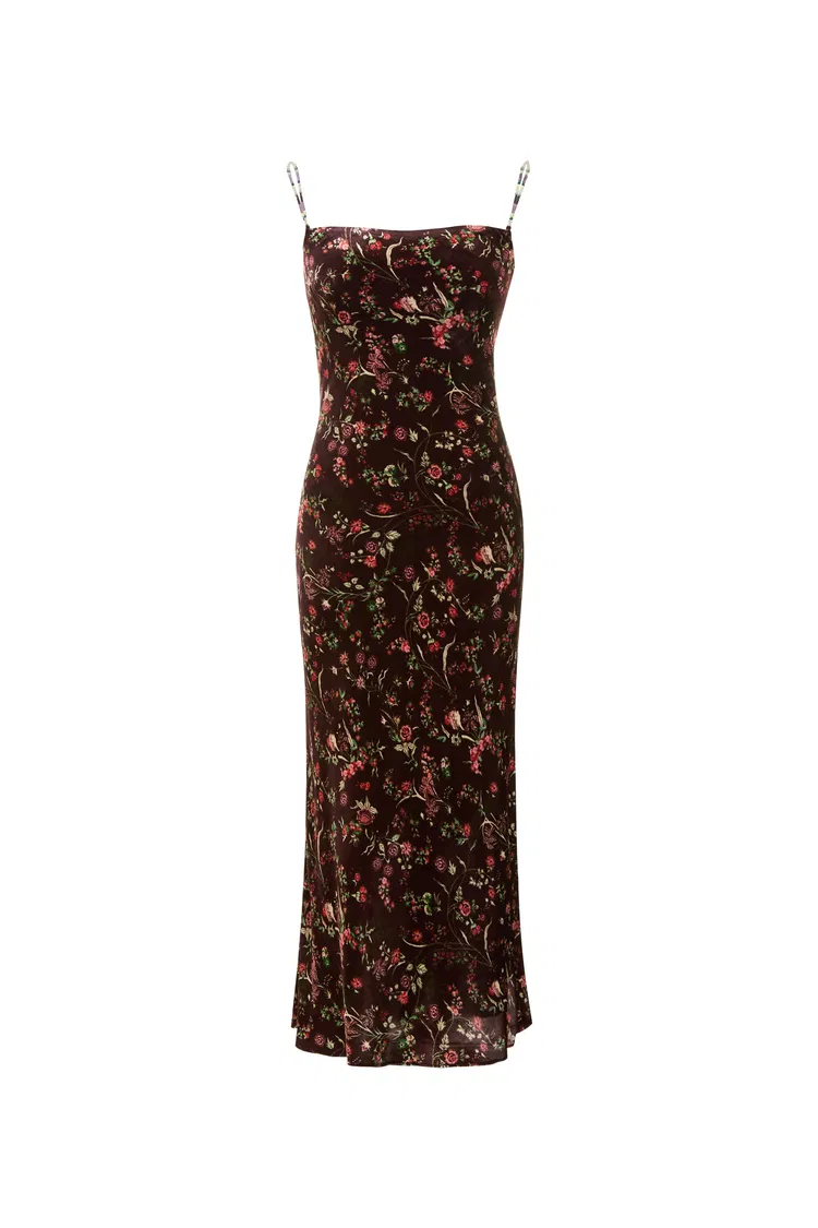 Uma Slip Dress in Mulberry Silk Blend Velvet